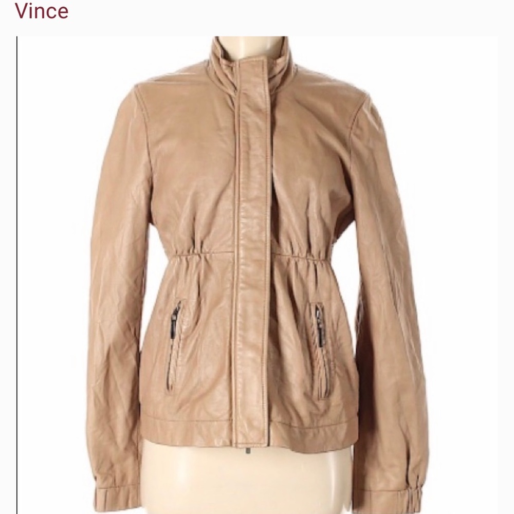 VINCE tan leather utility jacket size L